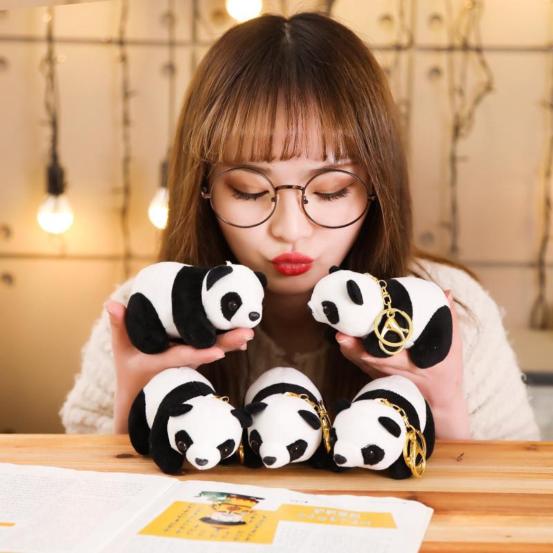 Lovable Real-life Panda Plush Keychain Cute Bear Stuffed Toy Gift
