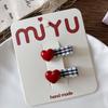 2pcs Korean Style Red Black Plaid Hairpins Strawberry Cherry Embroidery BB Clip Children's Hair Clip Bangs Clip Hair Accessories