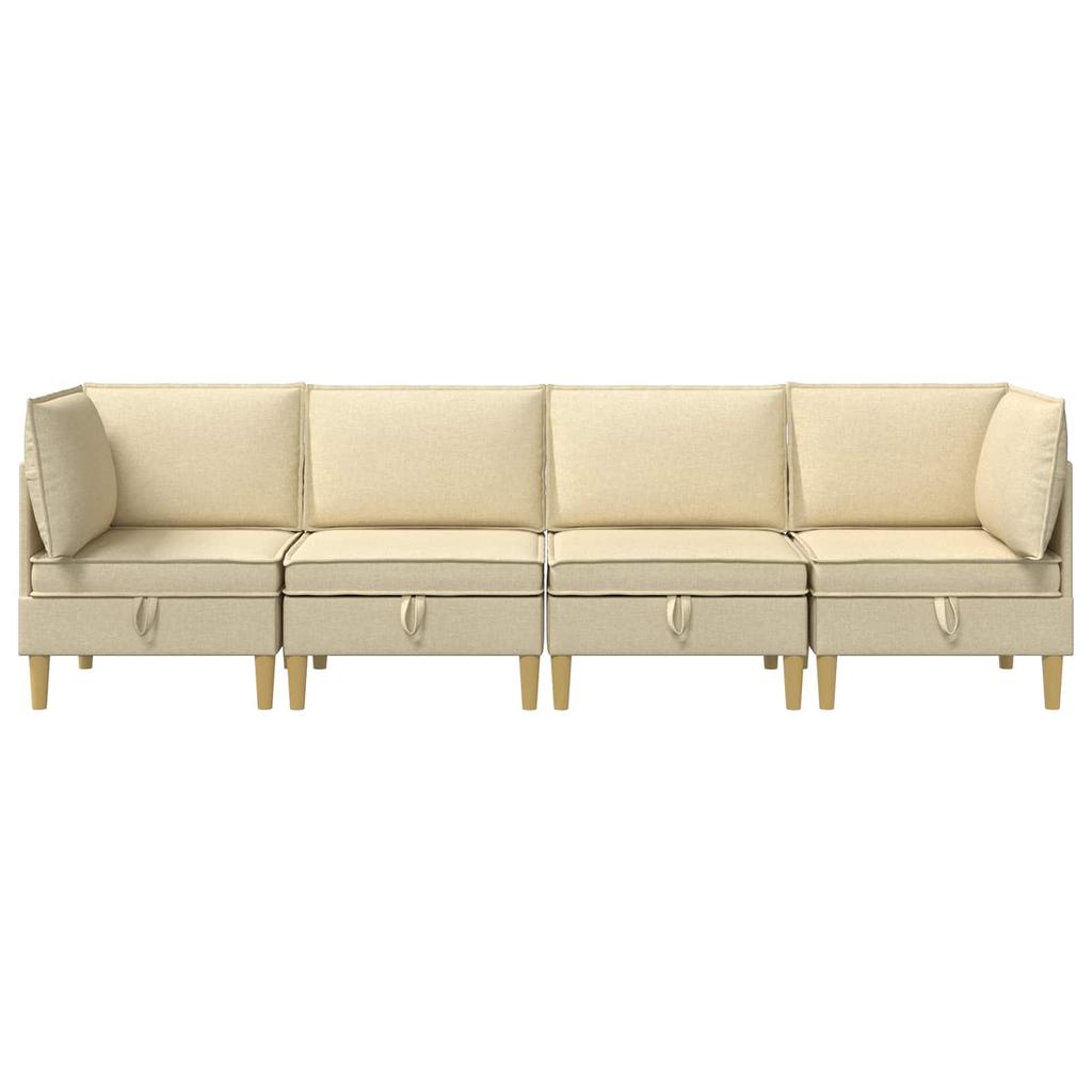 Modular Sofa Set with Storage Space 4 Pcs Cream Fabric