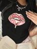 Vintage Lips Print Crew Neck Sleeve Womens Harajuku Short Sleeve Clothing Street Tops Tees Aesthetic Clothes Casual