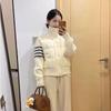 Manteau d'automne Hiver pour Femme Tricoté Manches Longues Assemblage Veste en Coton Parka Sport Loisir Femme Haut Court Vêtement d'Extérieur
