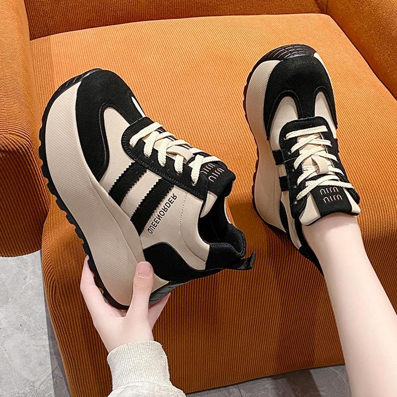 Versatile thick-soled heightening small casual sports shoes ins spring new dad shoes women