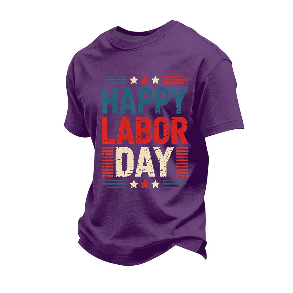 Men's Casual Loose Fit Short Sleeve T-Shirt Labor Day Graphic Print Crew Neck Comfortable Cotton Top
