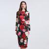 Spring Summer Women Designer Vintage Print Rose Office Work Slim Bodycon Pencil Dresses