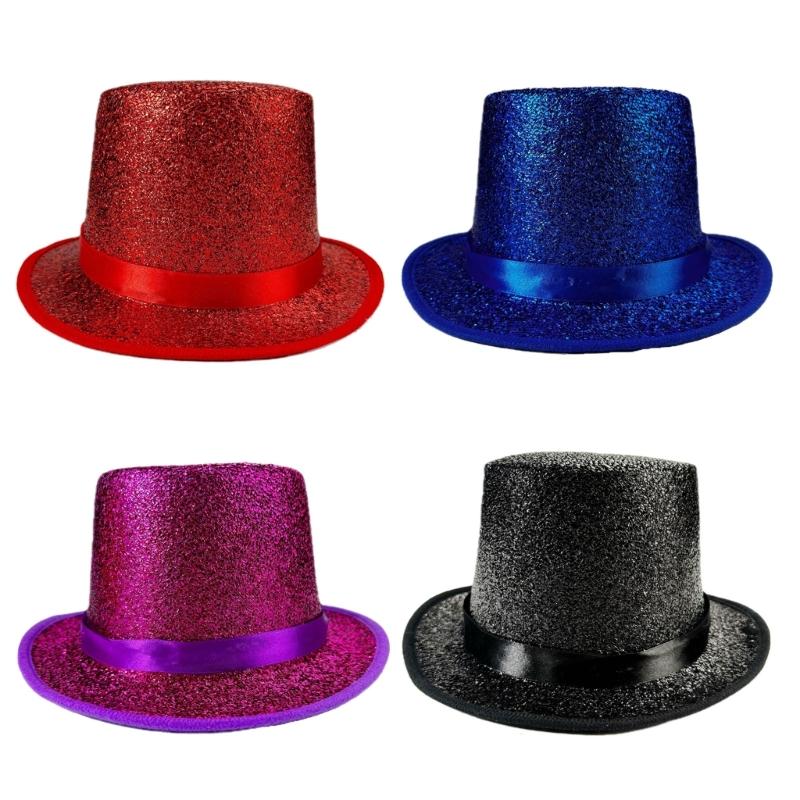 Bright Color Magicians Hat for Women Men with Belt Tall Hat Adult Theme Party Costume Hat Stage Performers Hat