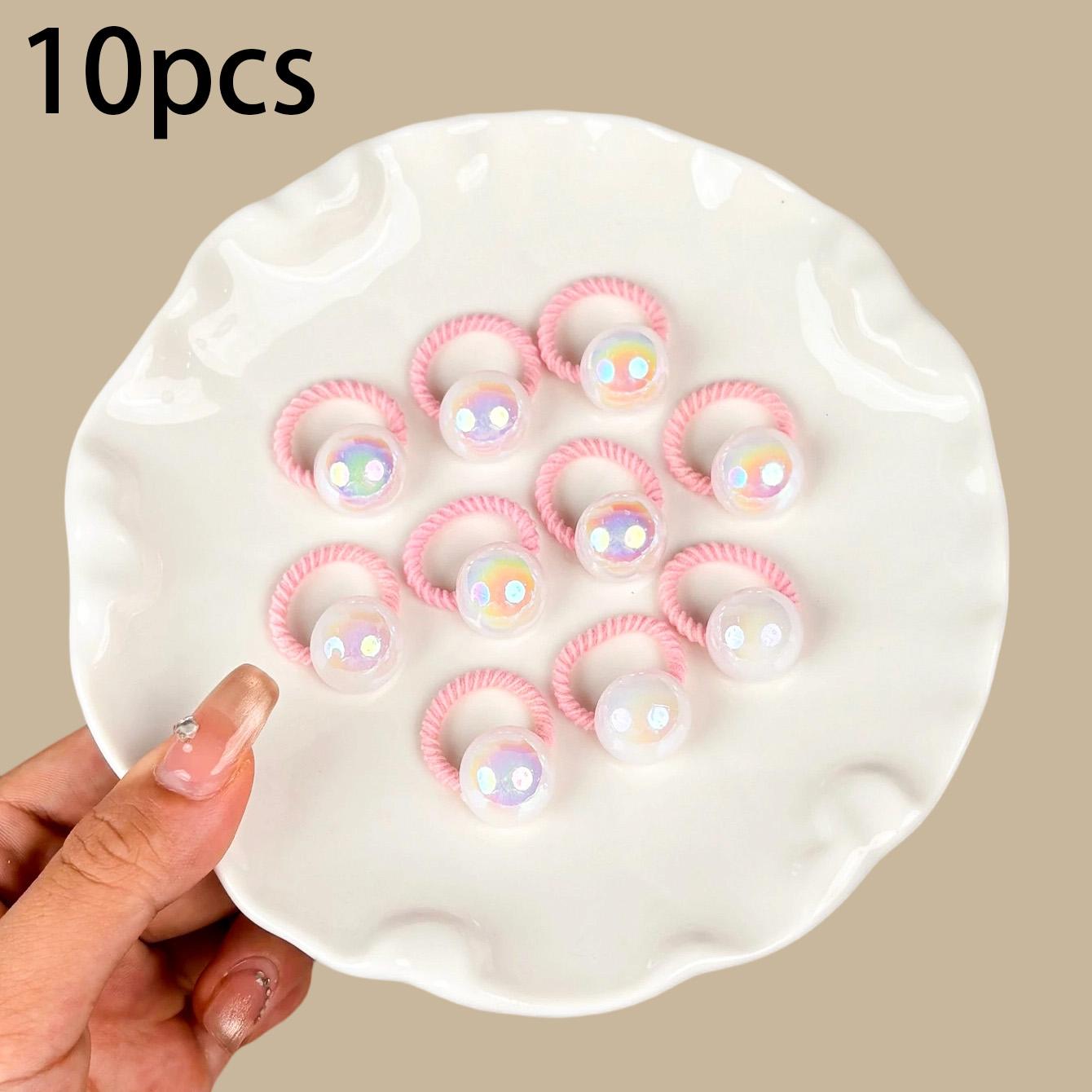 10/20pcs Cute Faux Pearl Hair Tie Set for Girls, Heart & Star Decor, Daily & Party Hair Accessories B#Round(10pcs)