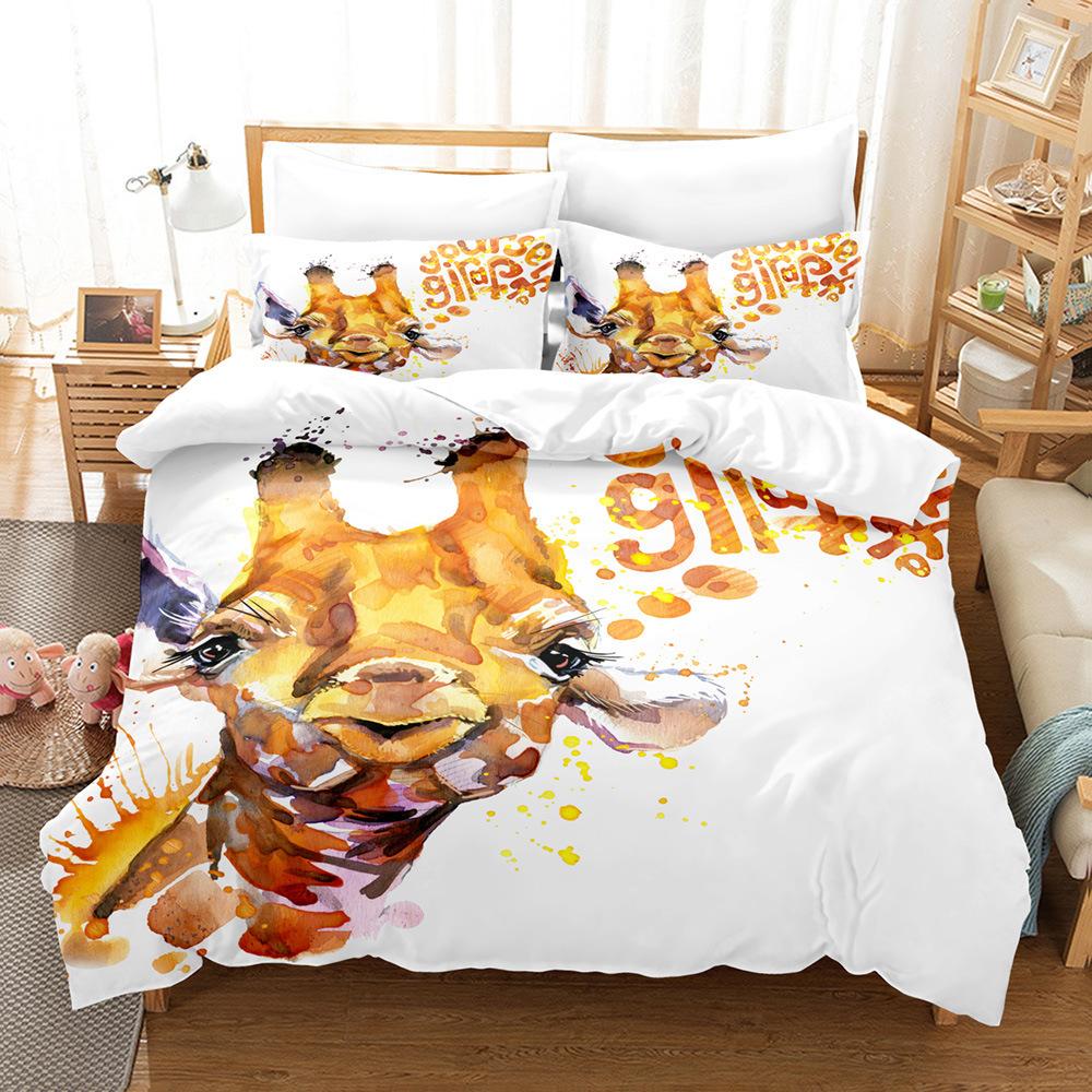 Cartoon Cute Animal Zoo Cute Version Export Picture Can Be Ordered Clear Digital Printing Three-Piece Quilt Cover