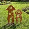 Mushroom House-Shaped Mushroom Garden Inserts Metal Rusty Mushroom Plaque  Courtyard Balcony