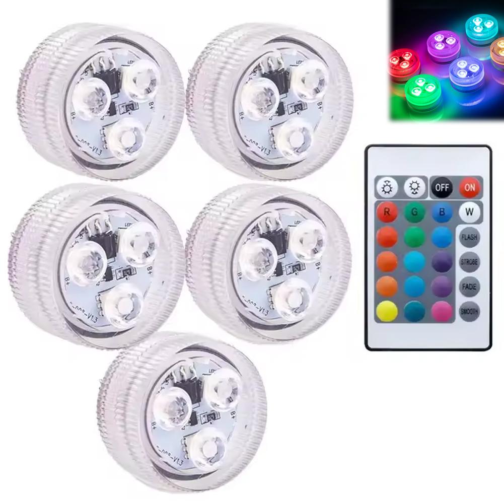 Submersible LED Lights Mini Waterproof Tea Lights With 1 Pc Remote RGB Dimmable Puck Lights For Vase Base Garden Ornament
