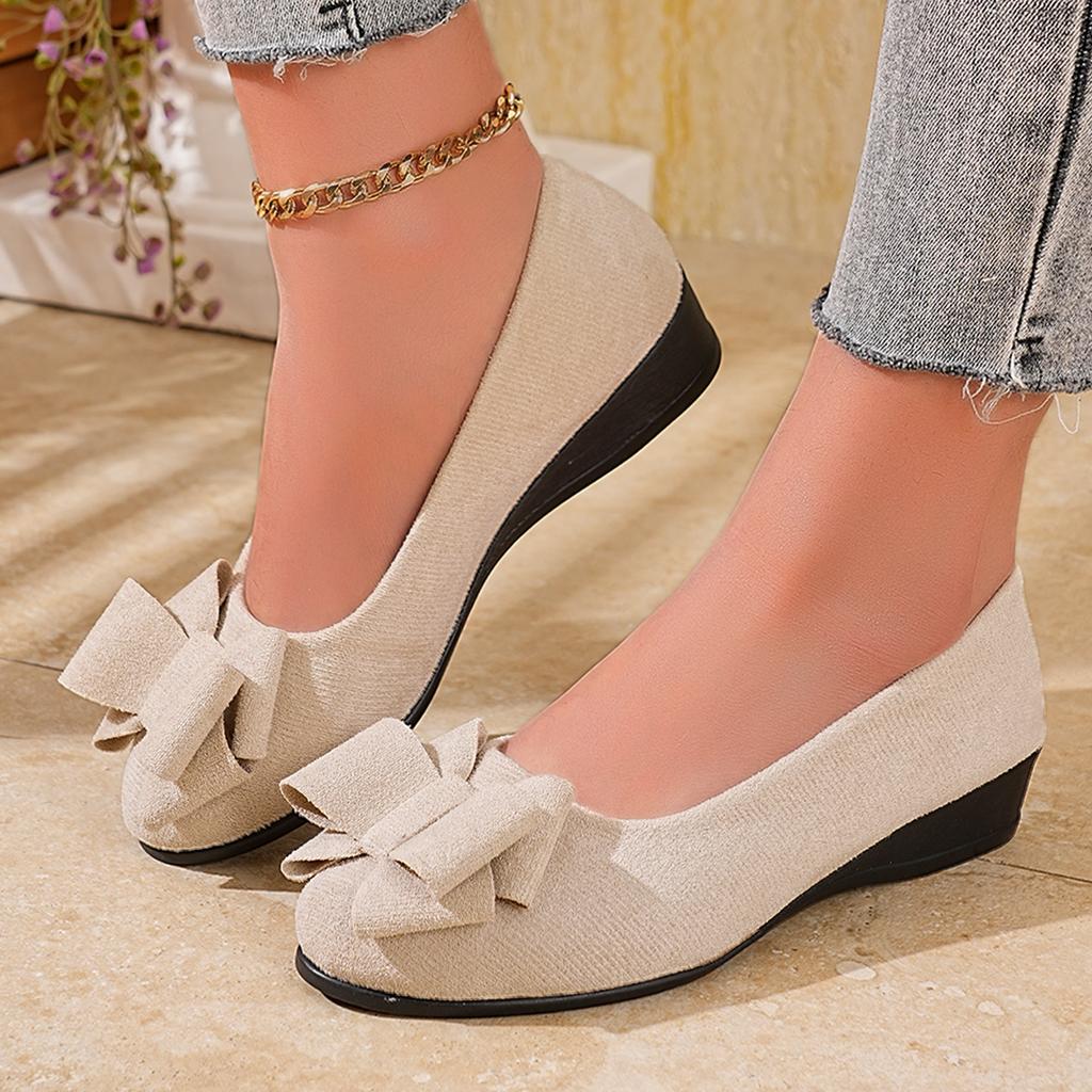Damen Plus Size Keilschuhe mit Schleife Minimalistische Niedrig geschnittene Arbeitsschuhe Runde Spitze Keilabsatz