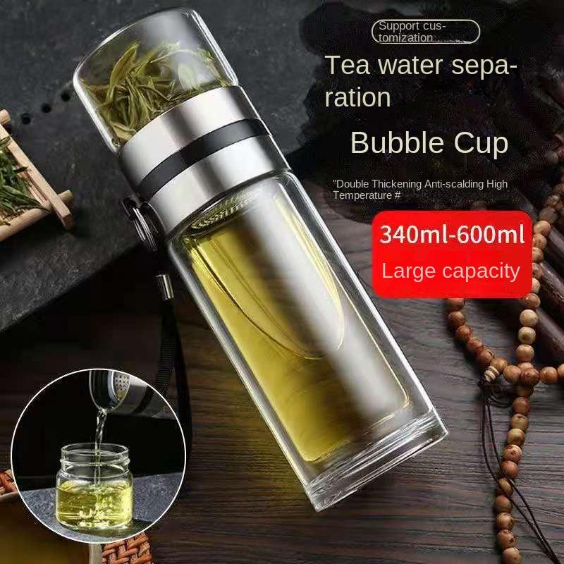 NEUE Glasflasche doppelwandig transparent Borosilikatglas Teetasse mit Henkel tragbar unabhängiges Tee-Lager Gefäß