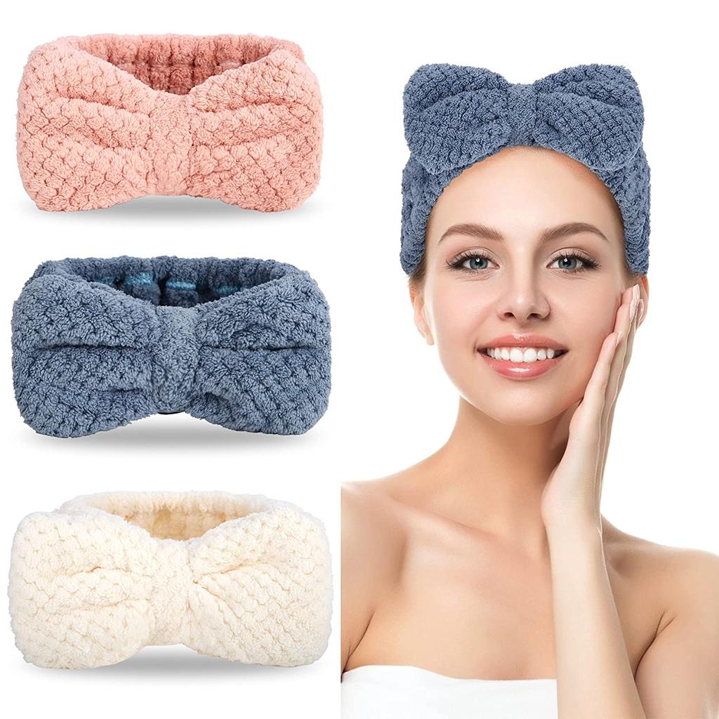 3 Pack Spa Microfiber Bowtie Headbands Makeup Headband Skincare Headbands Facial Headband Face Wash Headband Face Washing Headband Towel Headbands