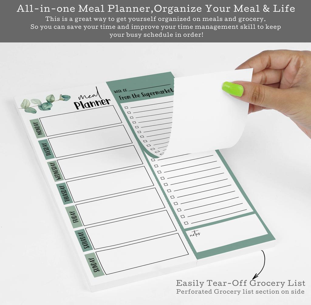 Inkdotpot Poznámkový blok Weekly Meal Planner 7" x 10, "Kuchyňské menu" Magnetický blok pro plánování jídla s odtrhávacími listy S-54