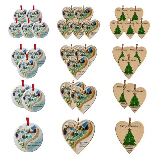 Wishing You Lots of Love And Happiness Sea Glass Ornament Handcrafted Round/Heart-Shaped Sea Glass Keepsake Christmas Tree Hanging Ornament