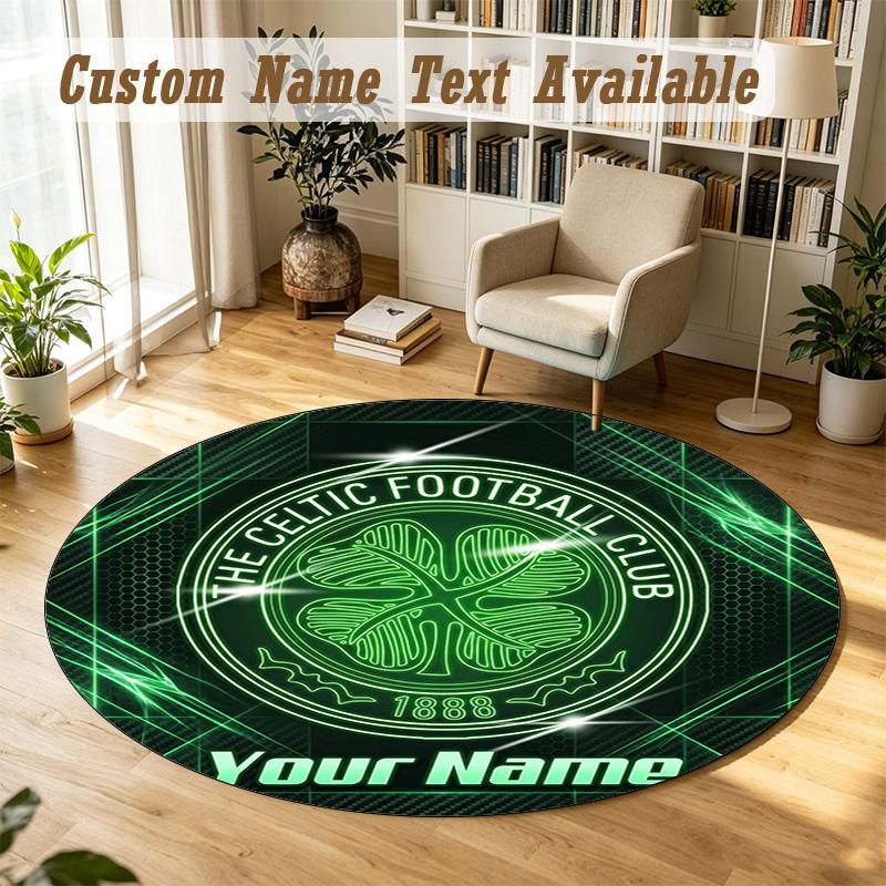 Round Rug Custom NameCeltic FC Pattern Non Slip Carpet Home Floor Decor