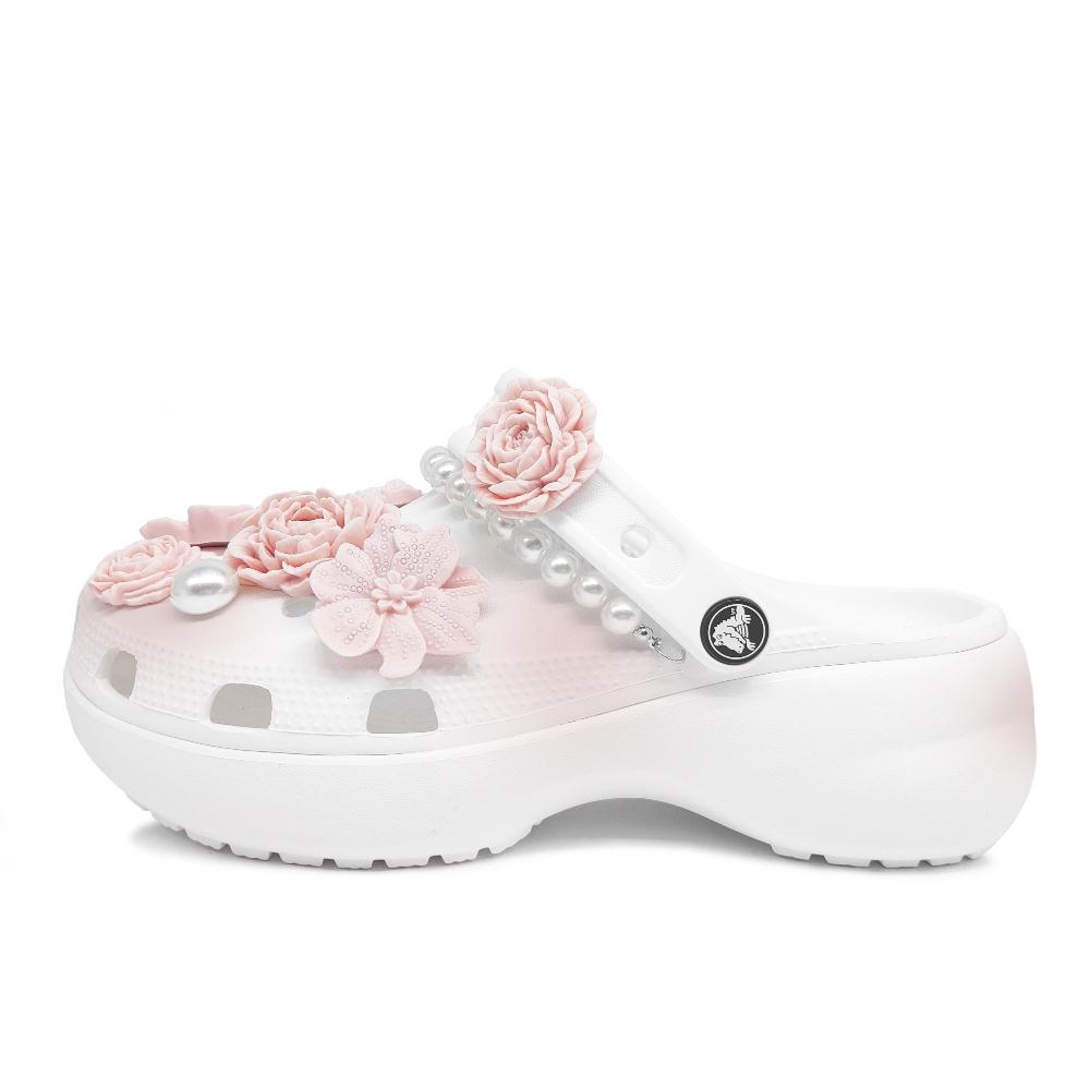 Crocs Classic Platform Clog Qingshan Pearl Pink Camellia Versatile Cloud Fashion Casual Hole Shoes Women's Pink White