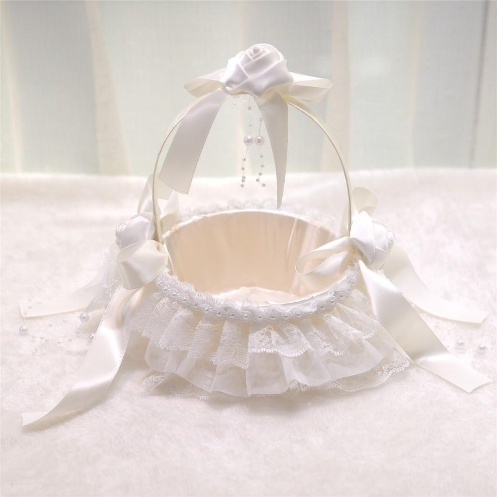 Lace Wedding Flower Basket Satin Crafted Flower Girl Basket Western Style Handheld Basket  Party