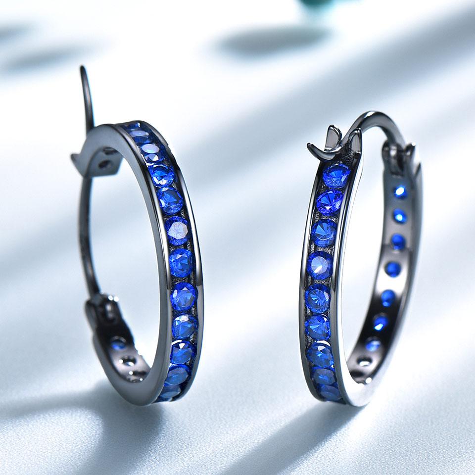 

Серьги-кольца с синим циркониевым камнем, электрические черные циркониевые серьги оптом для женщин, западные, серебряные серьги 925 пробы синий