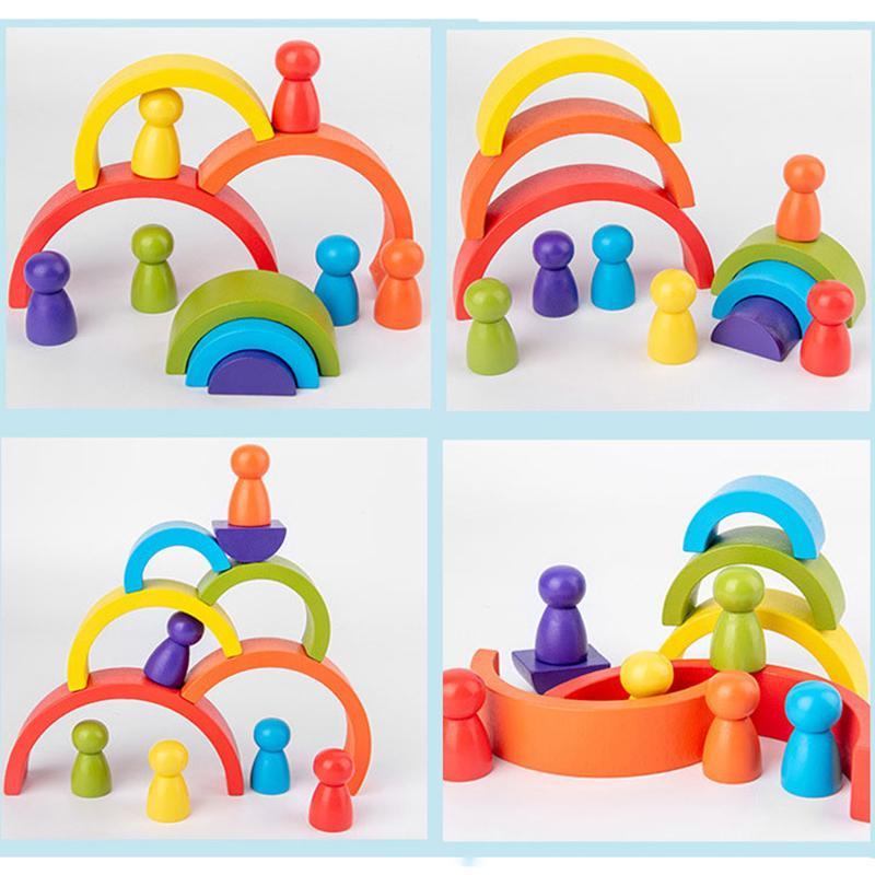1 stücke Regenbogen Holz Baby Spielzeug Montessori Kreative Regenbogen Bausteine Holz Jenga Spiel Frühen Pädagogisches Spielzeug für Kinder