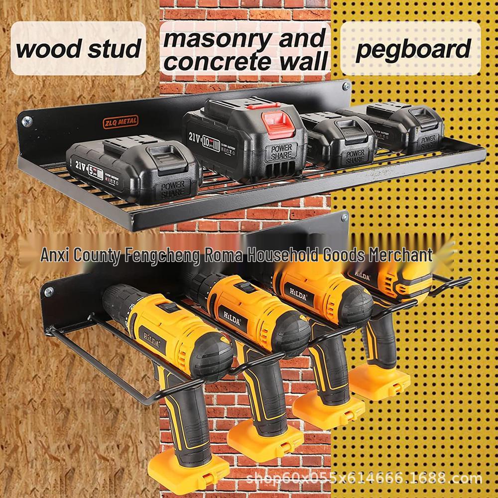 Wrought Iron Wall-Mounted Tool Rack for Drills and Screwdrivers