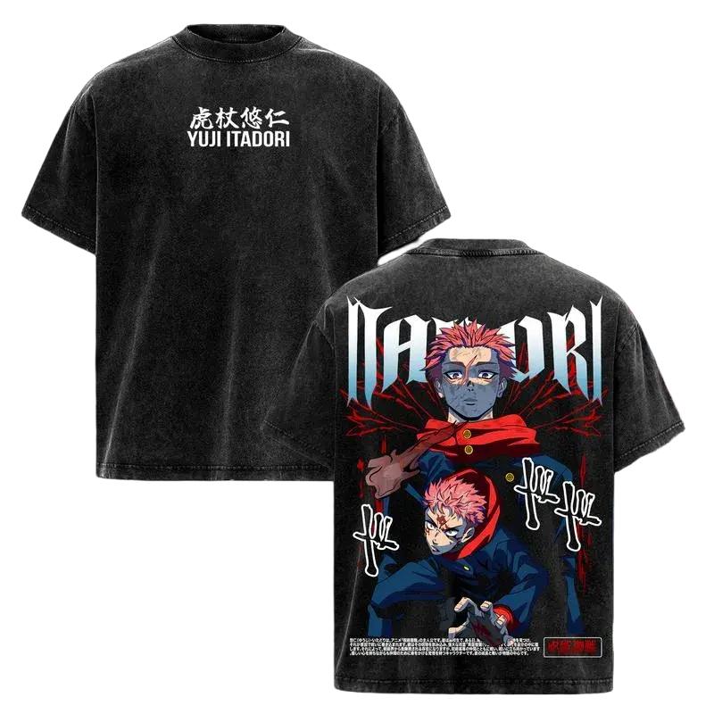 

Hot Anime Jujutsu Kaisen Itadori Yuji Graphic Tee Men Short Sleeve Clothing Washed Cotton Tshirt Casual T-shirt Harajuku T Shirt XXL чёрный