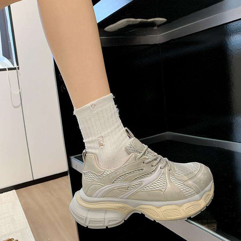 Height-increasing Platform Student Sports Shoes 2025 Summer and Autumn New Lightweight Dad Shoes Women's Mesh Breathable Sneakers