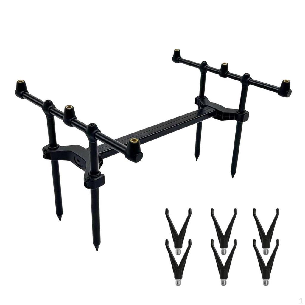 Double Rod Stand Stable Ground Stake Holder Adjustable Height Fishing Pole for