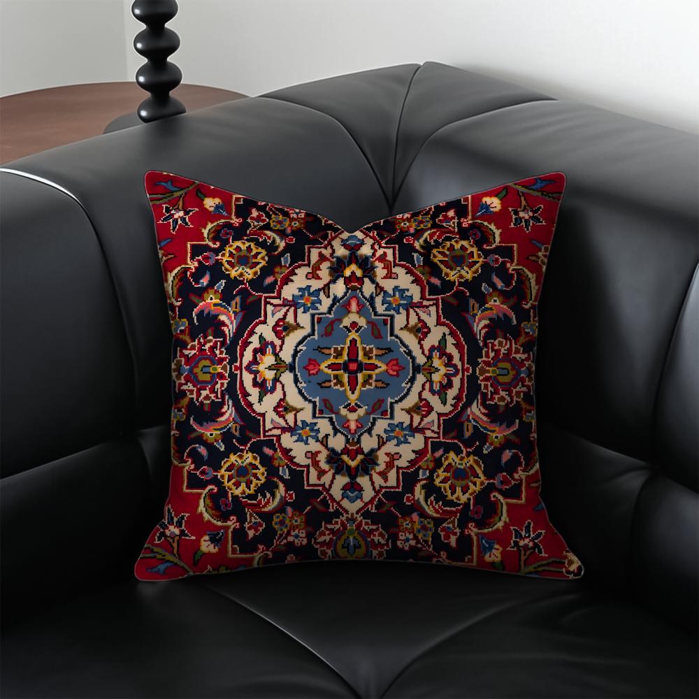 Vintage Persian Style Pillow Cushion Cover Pillow Case Anti-Dustmite Invisible Zipper Silky Plush Cushion