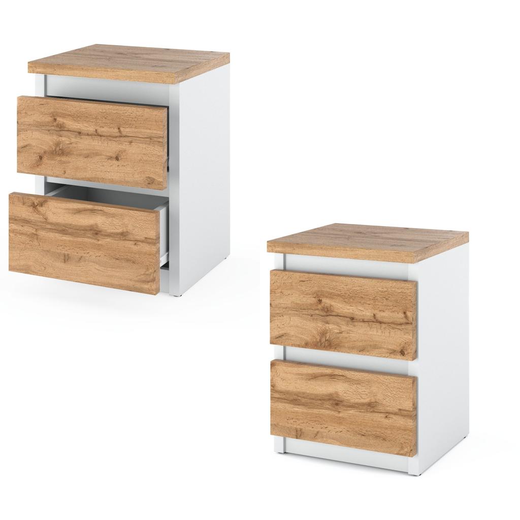 Bedside Table White Oak Wotan 30 CM 2S Bedside Table Bedroom Furniture