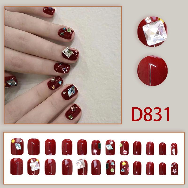 

24 Pieces Red diamond accessories, simple new product temperament, smudged lines, autumn and winter temperament white, nail art wear nail pads