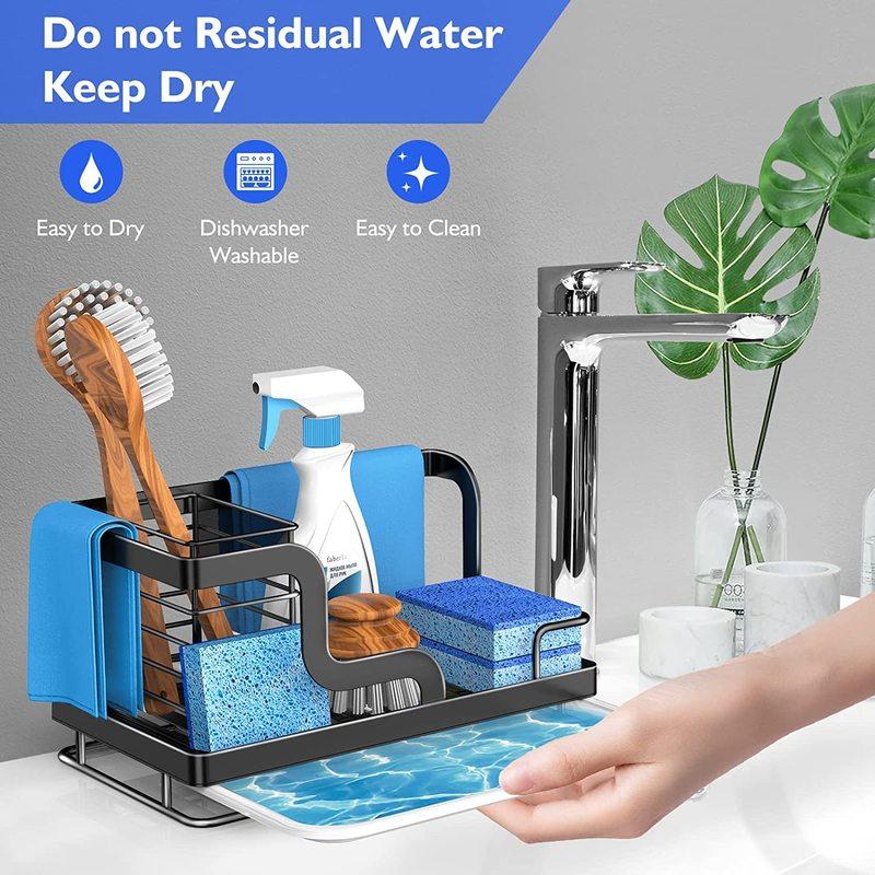 Küchenspüle aus Edelstahl Abtropfgestell Schwammaufbewahrung Wasserhahn Halter Seifenablage Handtuch Spülbecken Gestell Organizer Küchenzubehör