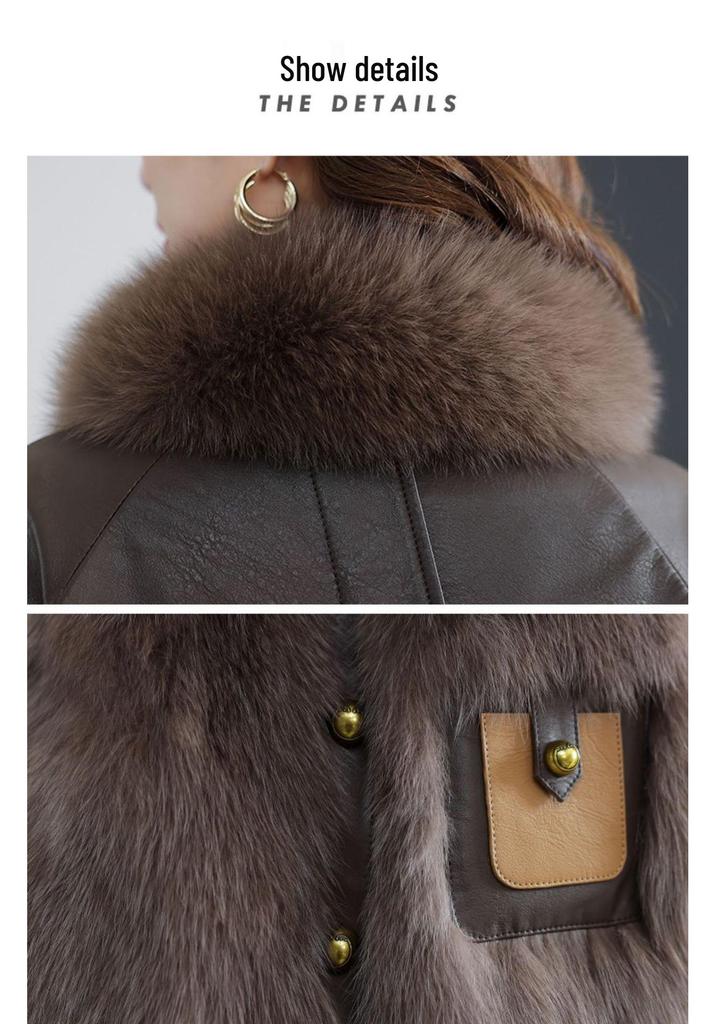 Women's Fashionable Faux Fur & Leather Jacket with Cotton Lining