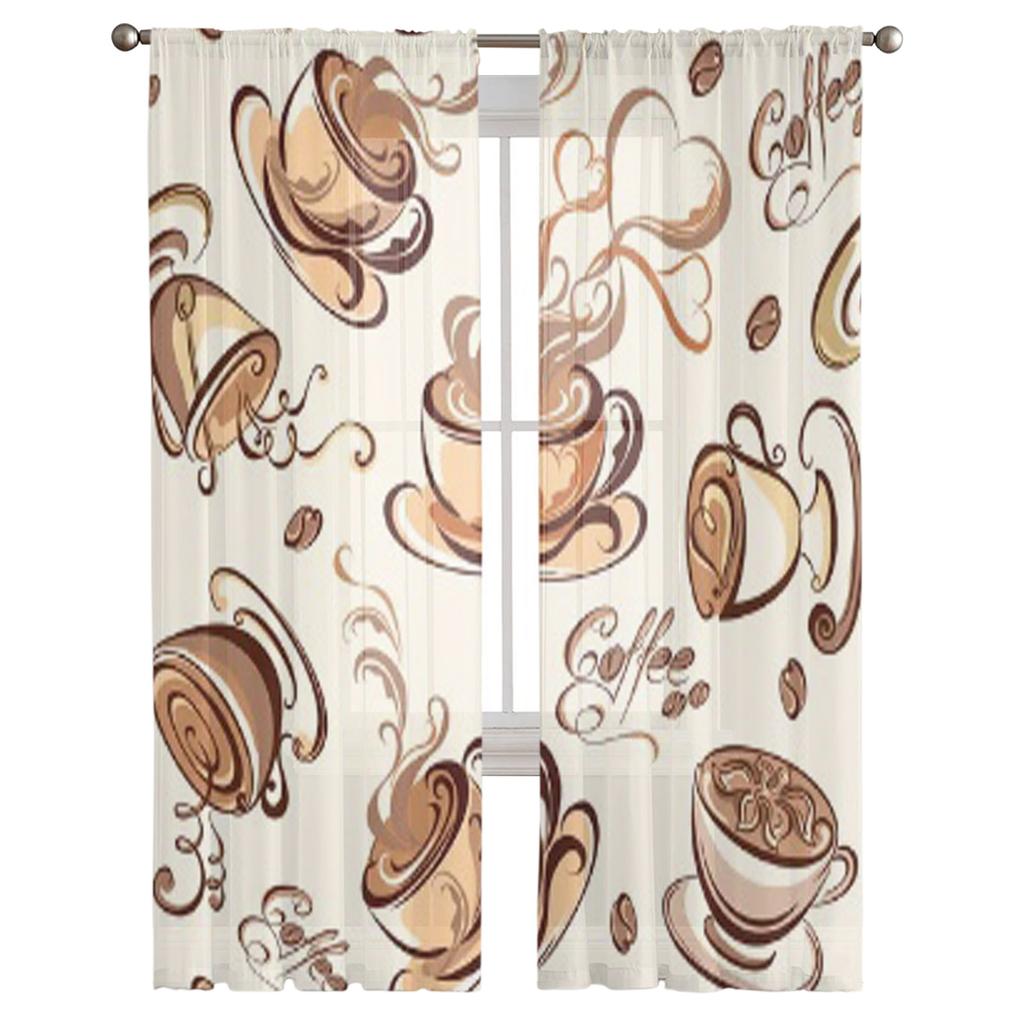 Sweet Coffee Luxurious Chiffon Sheer Curtains for Living Room Bedroom Decoration Window Voiles Tulle Curtain