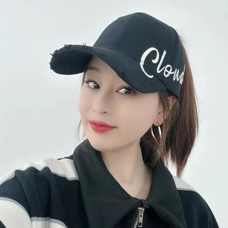 cap wide brim embroidered empty top baseball cap women's summer outdoor sports can tie high ponytail sunshade hard top tide