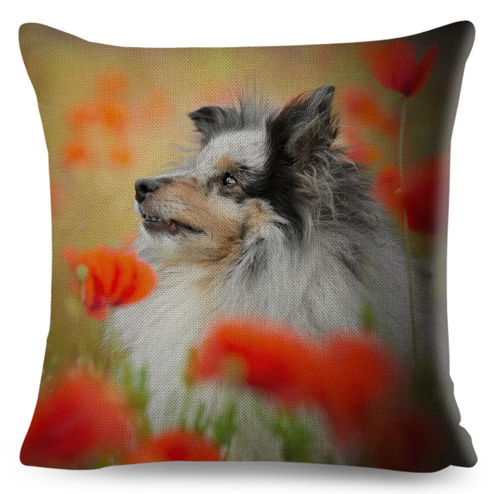 Shetland Sheepdog Cute Pet Animal Dog Printed Pillowcase Decor Cushion Cover for Sofa Home Car Polyester Pillow Case 45*45cm