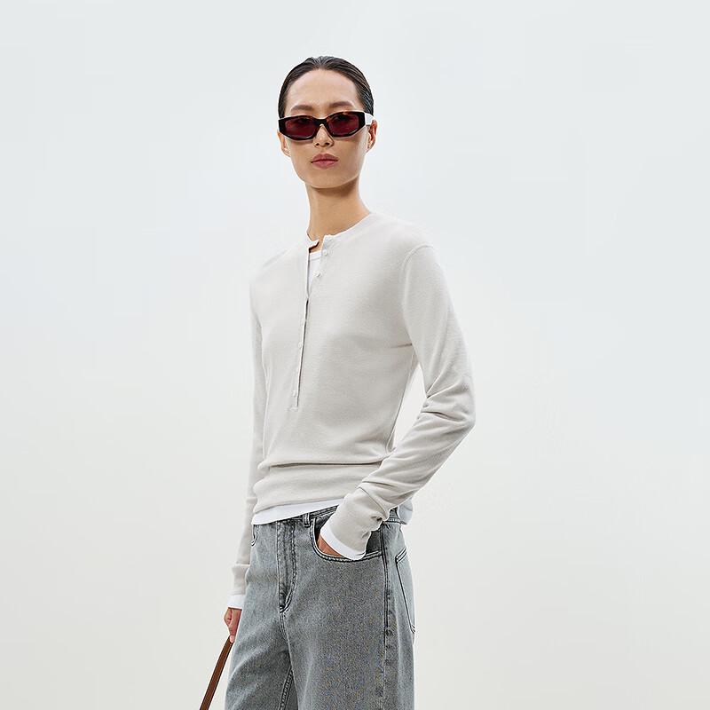 

LESS 2025 Spring Slim-fit Round Neck Long Sleeve Pullover Sweater L