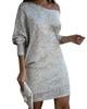 New women's clothing simple and fashionable V-neck mid-skirt diagonal shoulder bead dress dress dress dress