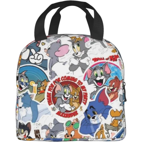 Asamike Lunch Bag, Cute Tom and Jerry Design, Large Capacity Lunch Box/Bento Bag, Insulated and Thermal, with Pockets for Food Storage, Perfect for Co