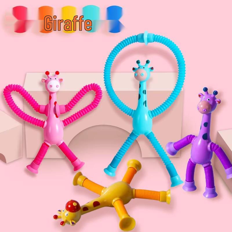 Giraffe Suction Cup Telescopic Stretch Tube Toy for Kids - Educational, Luminous, Parent-Child Interaction, Decompression