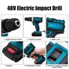 48V 68VF LED 2-Speed 3Modes Electric Drill Hammer Cordless 28N.m High Power Screwdriver Rechargeable with Battery