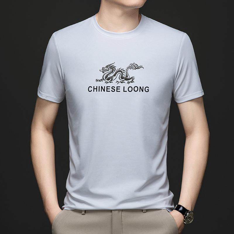 

Летняя новая стильная футболка с короткими рукавами и принтом, мужская модная и красивая футболка с круглым вырезом и половиной рукавов