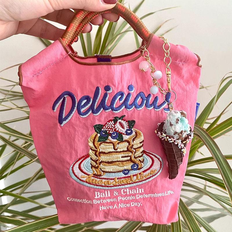 

Embroidered Nylon Tote Bag For Women Compact Shoulder Bag Eco-Friendly Cloth Donut Japanese Bags Premium Durable