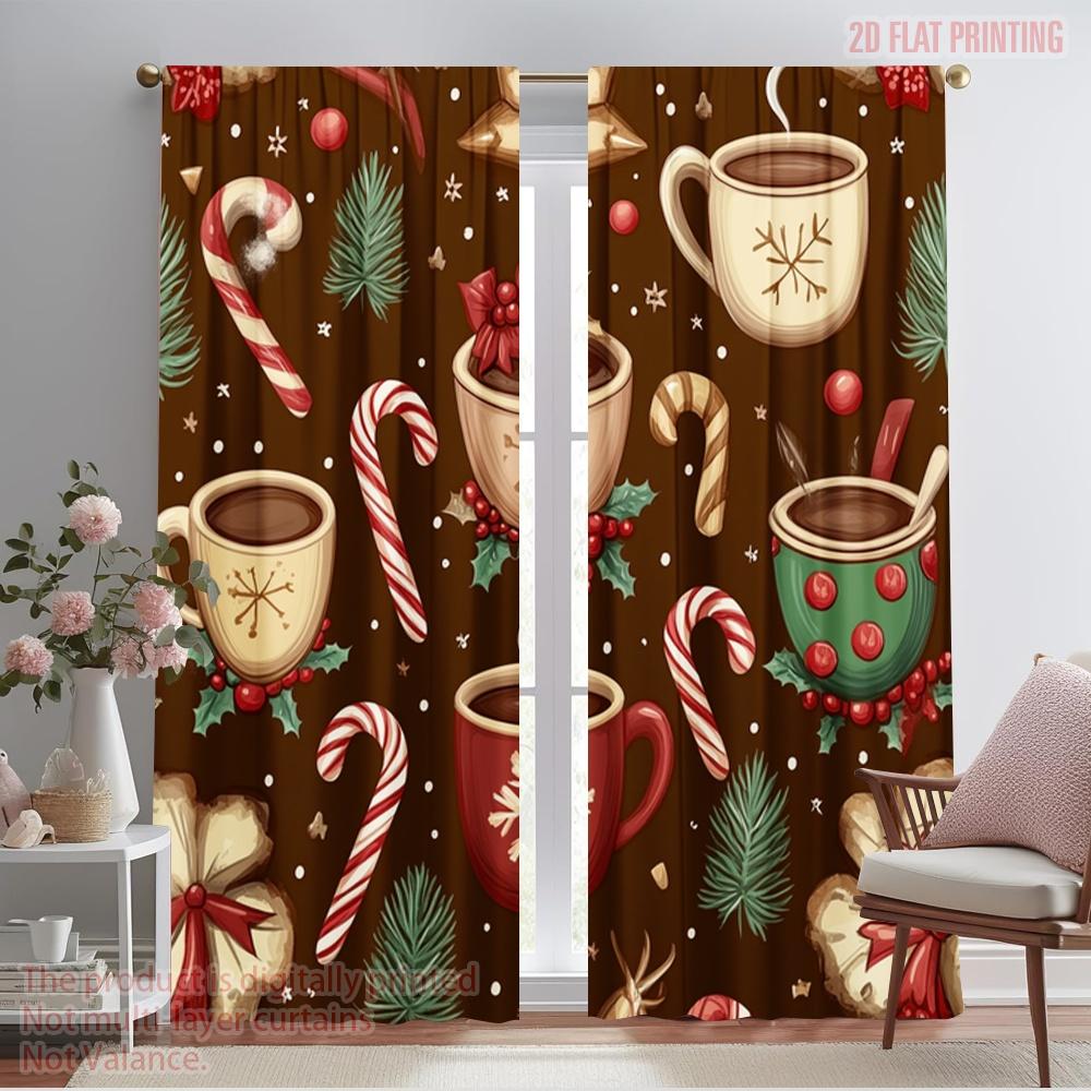 

2 шт., 2D плоская печать Популярные шторы Рождество Уютные кружки Горячий шоколад (4) Универсальная полиэфирная ткань (без удилища) Все 52.50×116.00 CM 2pcs