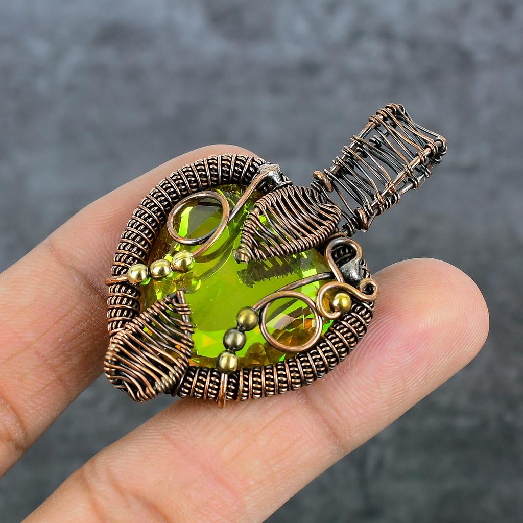 Natural Citrine Gemstone Handmade Copper Wire Wrap Jewelry Pendant 2.21" n9h47
