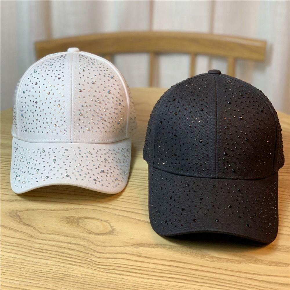 Cotton Full Rhinestone Baseball Hat Solid Color Sunscreen Hat Casual Sunshade Hat  Summer