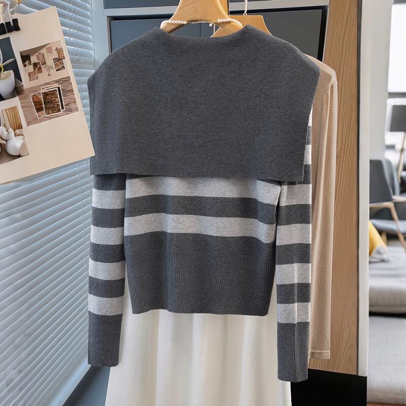 Women's Color-block Stripe Long-sleeve Knit Sweater