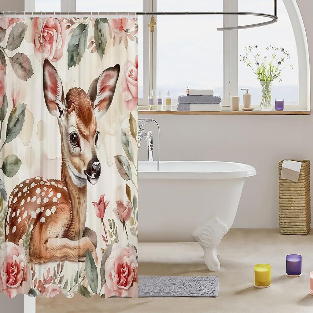 Cartoon Dogs Shower Curtain Set,Polka Dots Printed Shower Curtain Set,Girls Boys Adult Cute Pet Animals Waterproof Fabrics Pug
