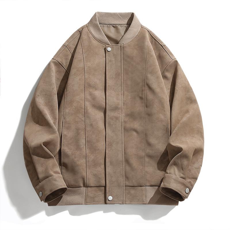 New deerskin fleece jacket men's spring and autumn new sense top American trendy brand loose casual leather jacket