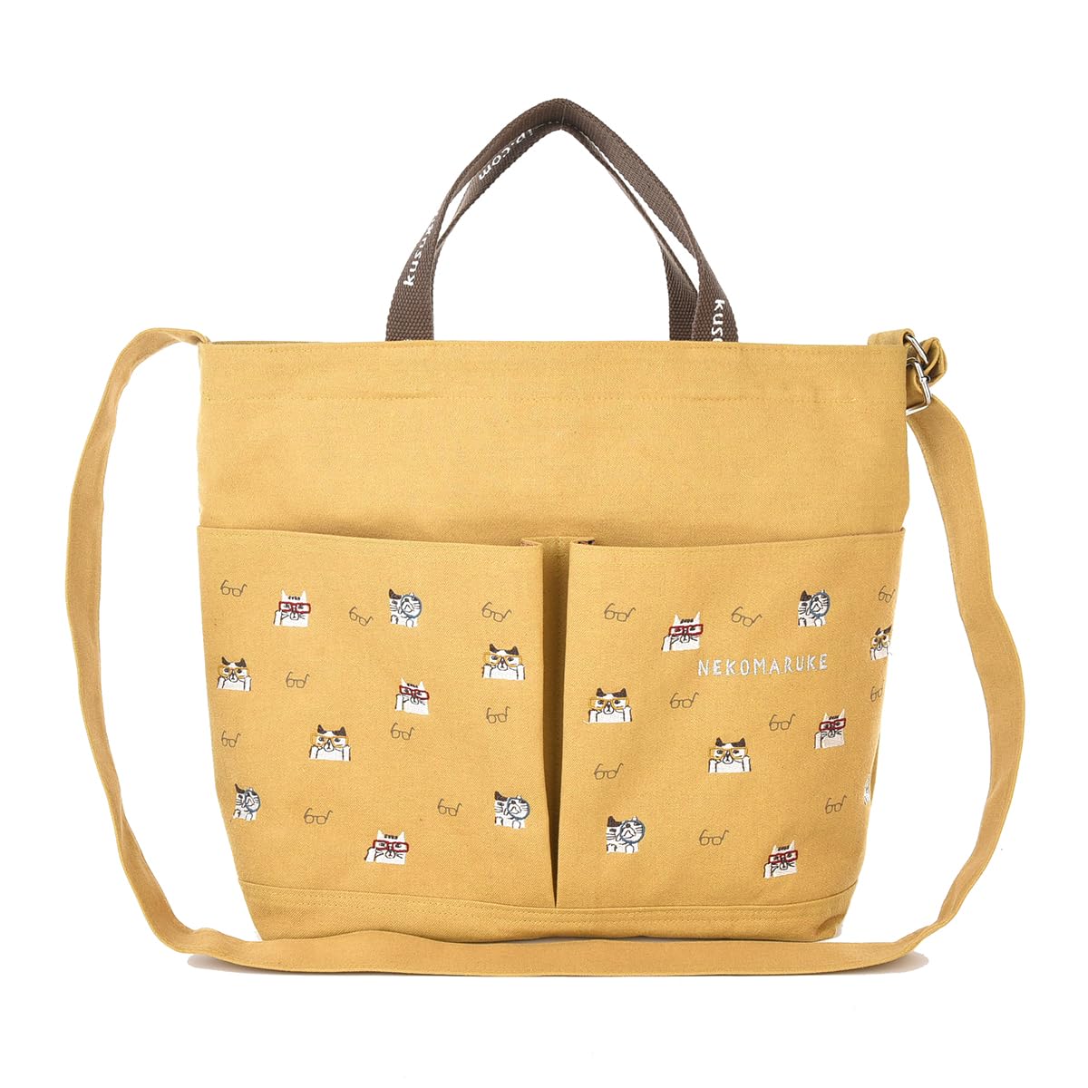 Kusguru Japan Women s Shoulder Tote Bag, Cat Print, 247518, Mustard