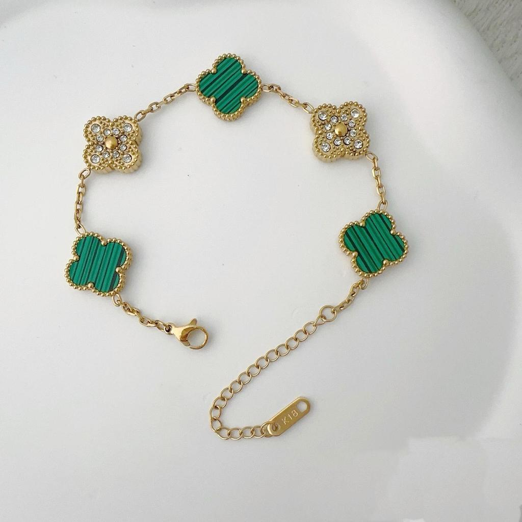 Dwustronna bransoletka z pięcioma kwiatami Bransoletka z czterolistną koniczyną Nie traci koloru Elegancka damska lekka luksusowa bransoletka temperamentu